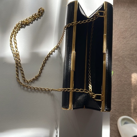 Gucci Lizard Skin RARE Evening Bag / Minaudière Purse on Gold Tone Chain Vintage - Picture 8 of 12